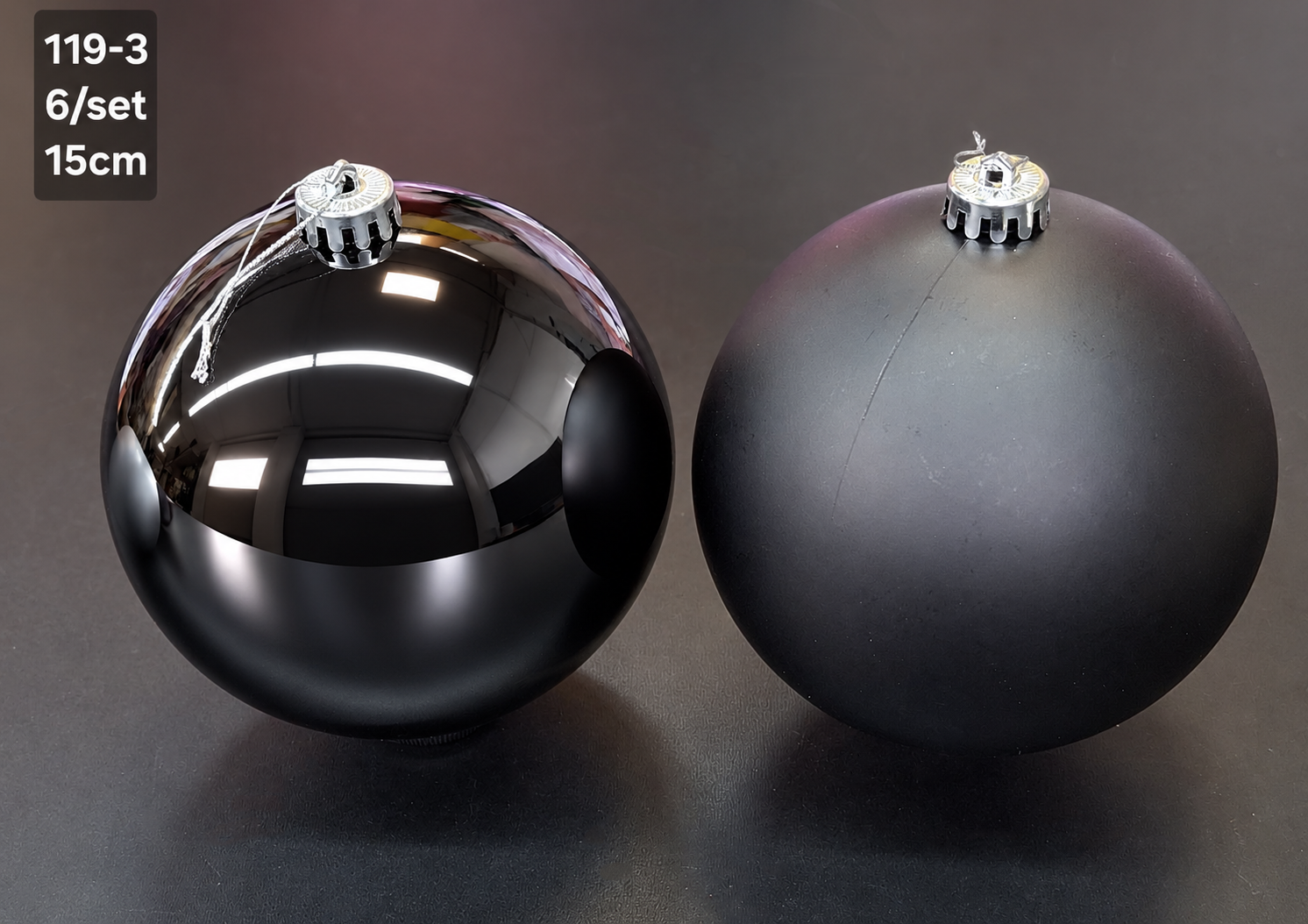 Set 6 Globuri de Crăciun Negre, Mate și Lucioase - 15cm